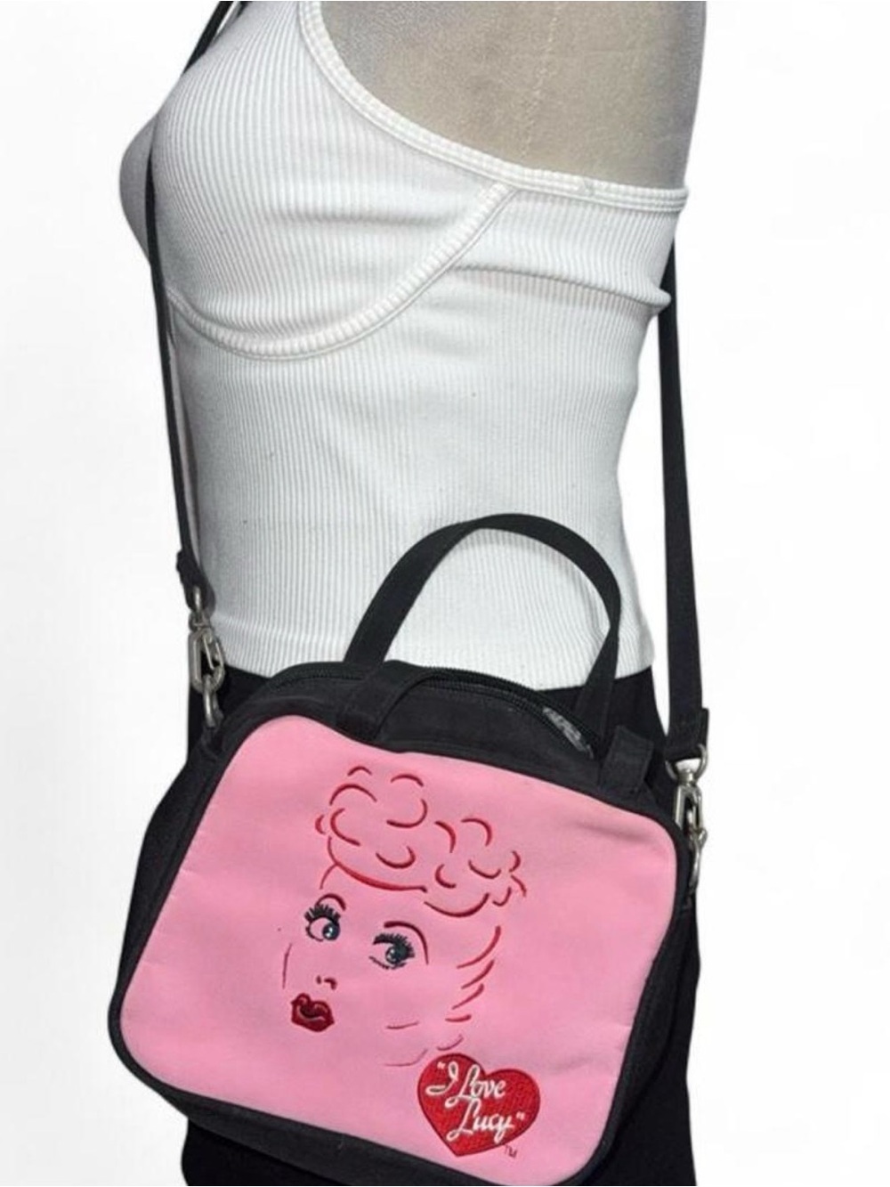 Pink 'I Love Lucy' Novelty Crossbody Bag with Face Graphic